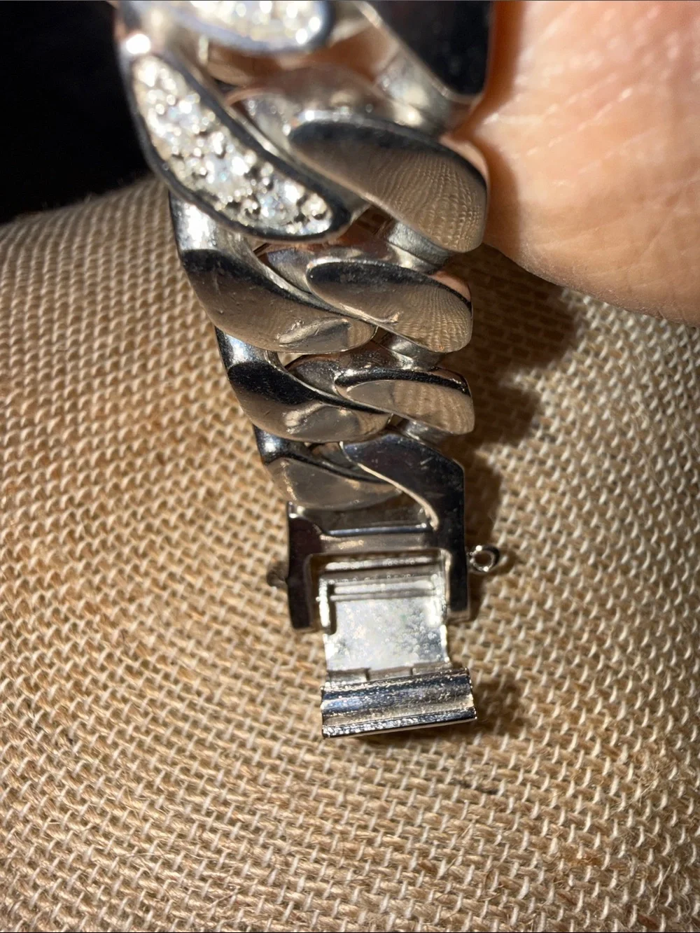 Silver Crystal Cuban Link ID Bracelet - Women Accessories